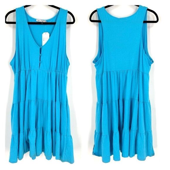 Culture Code Women's Tiered Button Front Racerback Midi Dress Blue Size 2X NWT - Picture 3 of 10
